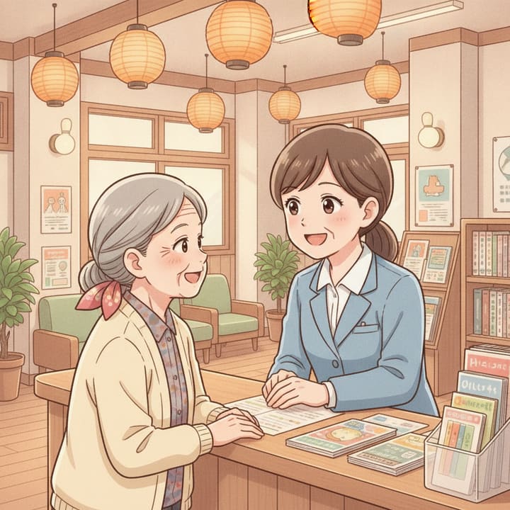 自治体の高齢者見守り支援と地域包括支援センターの使い方のイメージイラスト